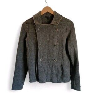 EILEEN FISHER Jacket S Merino Wool Moto Double Breasted Peacoat Charcoal Gray